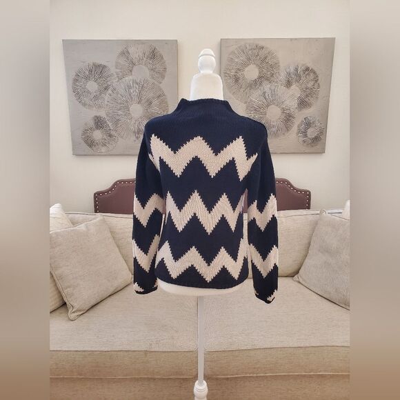 🌹 TALBOTS 🌹 Chunky Knit Mock Neck Chevron Black/White Sweater - [Petite Small] - Picture 5 of 9